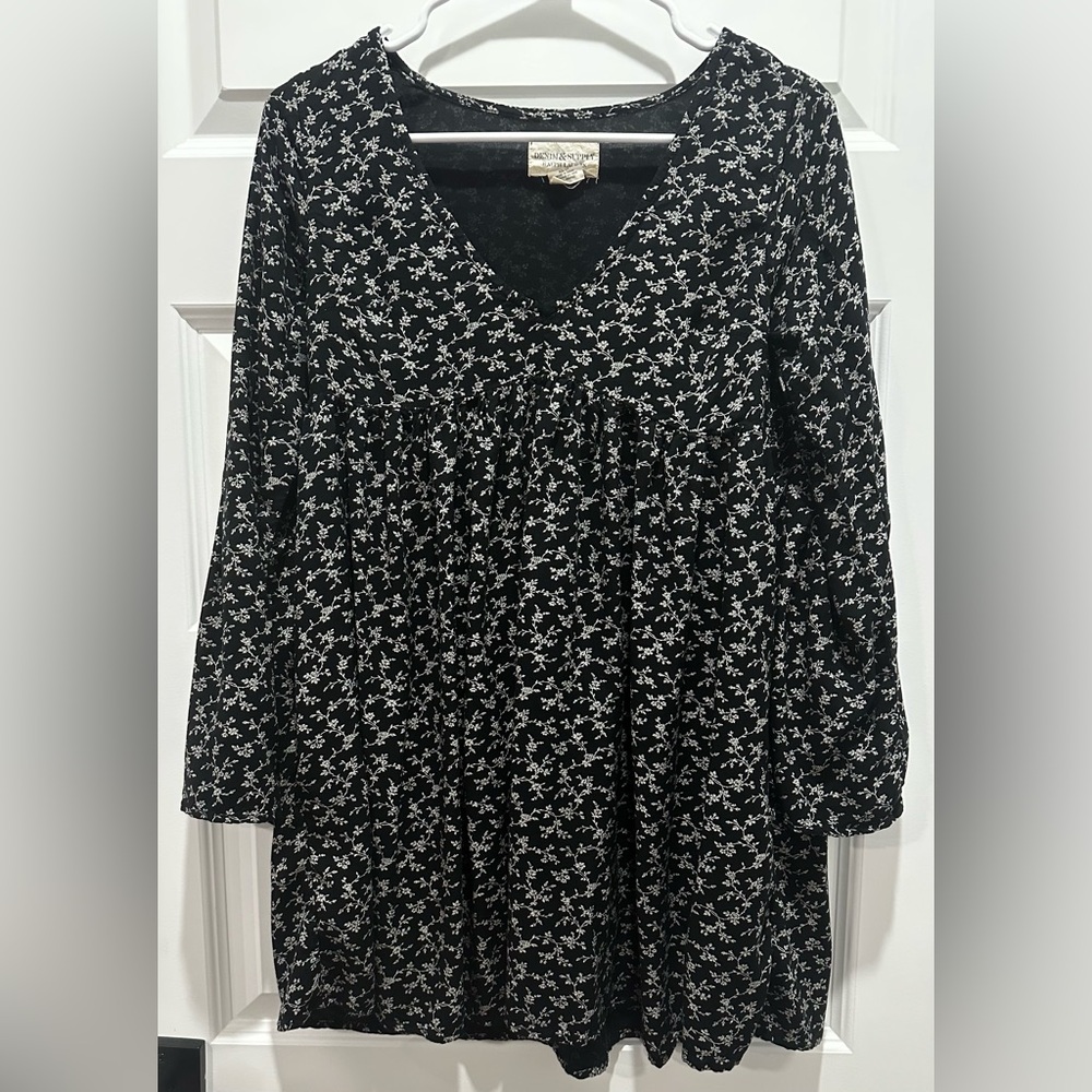 Denim & Supply Ralph Lauren ~ Floral Boho Peasant Blouse ~ Womens Size XS Black